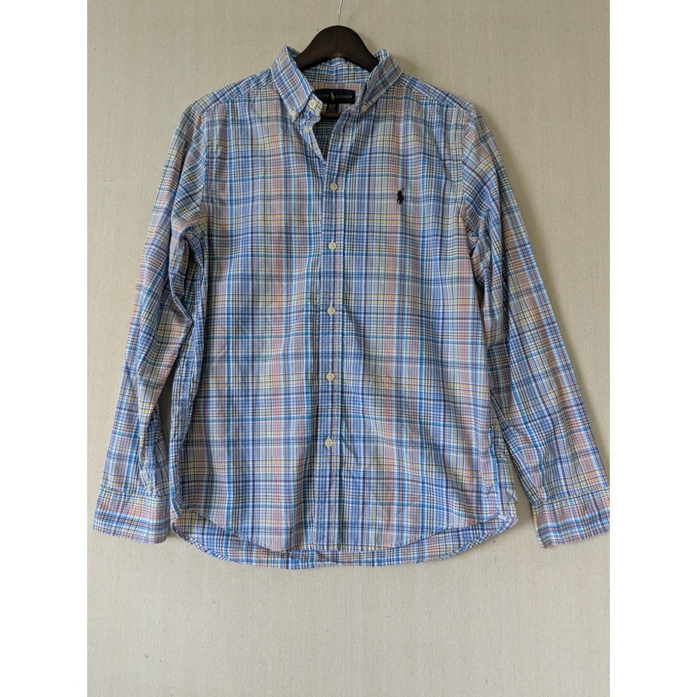 Ralph Lauren Button Down Shirt Women Sz XL Preppy Plaid Cotton Long Sleeve Pony - Picture 2 of 9